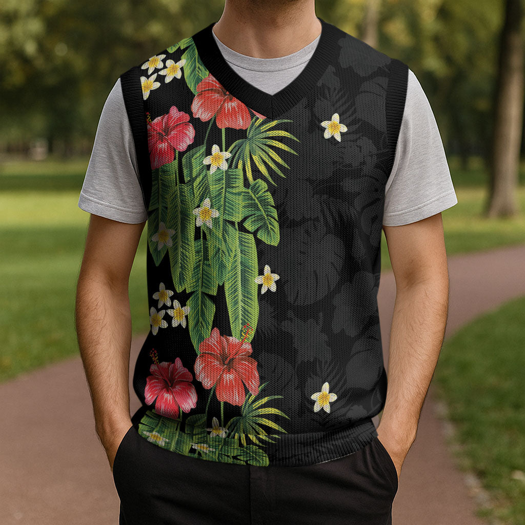 Hawaiian Hibiscus Plumeria Christmas Knitted V-Neck Vest Tropical Leaves LT01 - Polynesian Pride