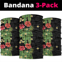 Hawaiian Hibiscus Plumeria Neck Gaiter Tropical Leaves LT01 package One Size: 25*50cm Black - Polynesian Pride