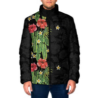 Hawaiian Hibiscus Plumeria Padded Jacket Tropical Leaves LT01 Men Black - Polynesian Pride