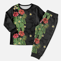 Hawaiian Hibiscus Plumeria Christmas Pajama Set Tropical Leaves LT01 Men Black - Polynesian Pride