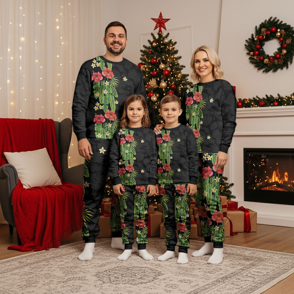 Hawaiian Hibiscus Plumeria Christmas Pajama Set Tropical Leaves LT01 - Polynesian Pride