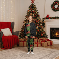Hawaiian Hibiscus Plumeria Christmas Pajama Set Tropical Leaves LT01 Kid Black - Polynesian Pride