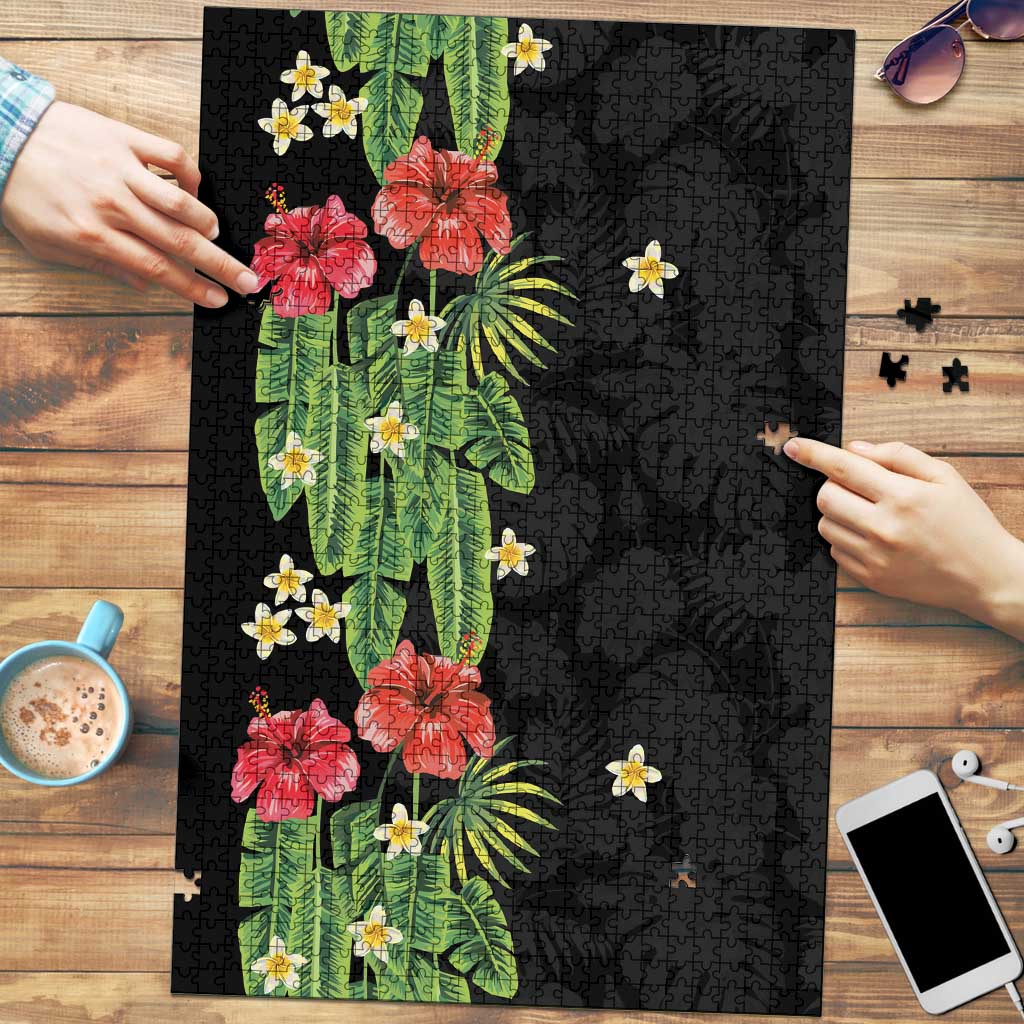 Hawaiian Hibiscus Plumeria Puzzle Tropical Leaves LT01 Black - Polynesian Pride