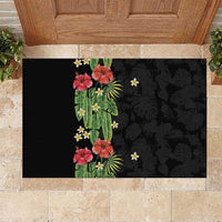 Hawaiian Hibiscus Plumeria Rubber Doormat Tropical Leaves LT01 Black - Polynesian Pride