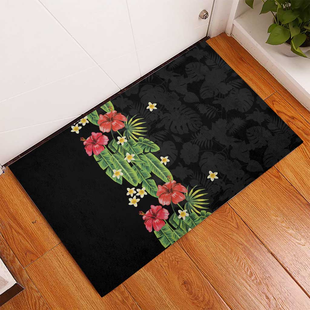 Hawaiian Hibiscus Plumeria Rubber Doormat Tropical Leaves LT01 - Polynesian Pride
