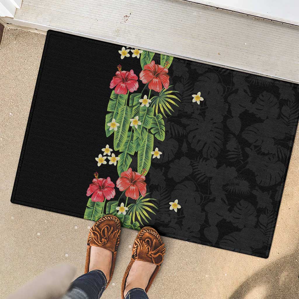 Hawaiian Hibiscus Plumeria Rubber Doormat Tropical Leaves LT01 - Polynesian Pride