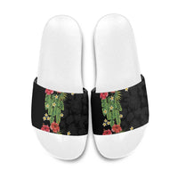 Hawaiian Hibiscus Plumeria Slide Sandals Tropical Leaves LT01 Black - Polynesian Pride