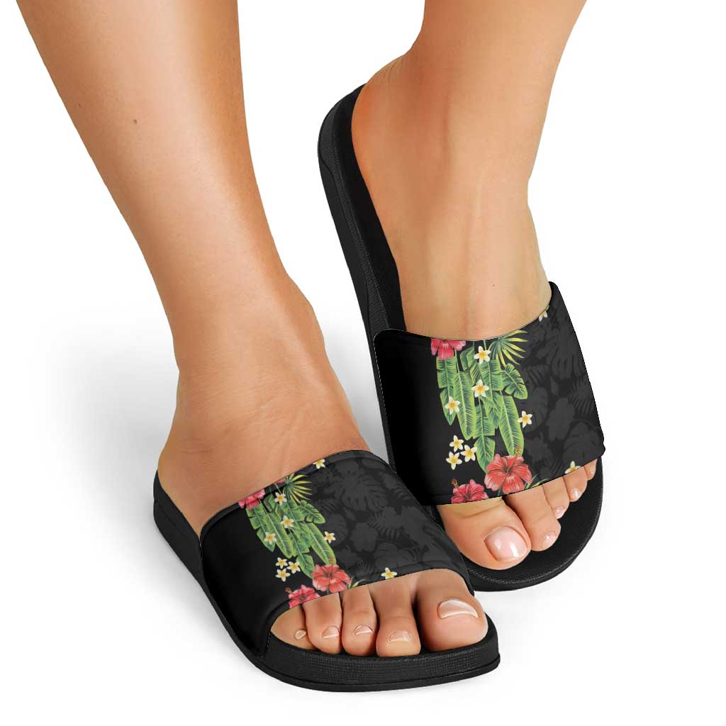 Hawaiian Hibiscus Plumeria Slide Sandals Tropical Leaves LT01 - Polynesian Pride
