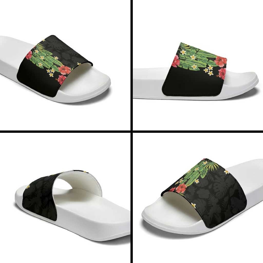 Hawaiian Hibiscus Plumeria Slide Sandals Tropical Leaves LT01 - Polynesian Pride
