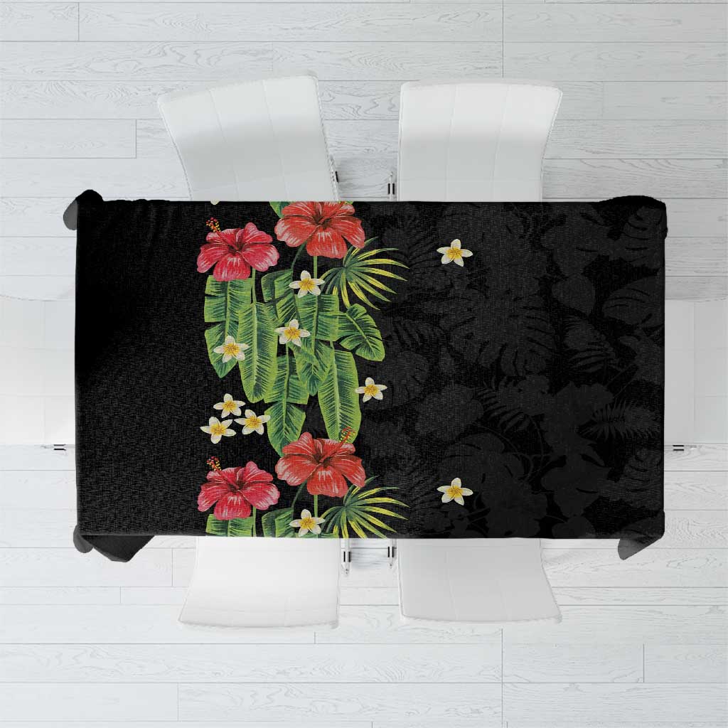 Hawaiian Hibiscus Plumeria Tablecloth Tropical Leaves LT01 Black - Polynesian Pride