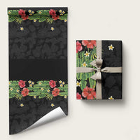 Hawaiian Hibiscus Plumeria Wrapping Paper Tropical Leaves LT01 58" × 23" Black - Polynesian Pride