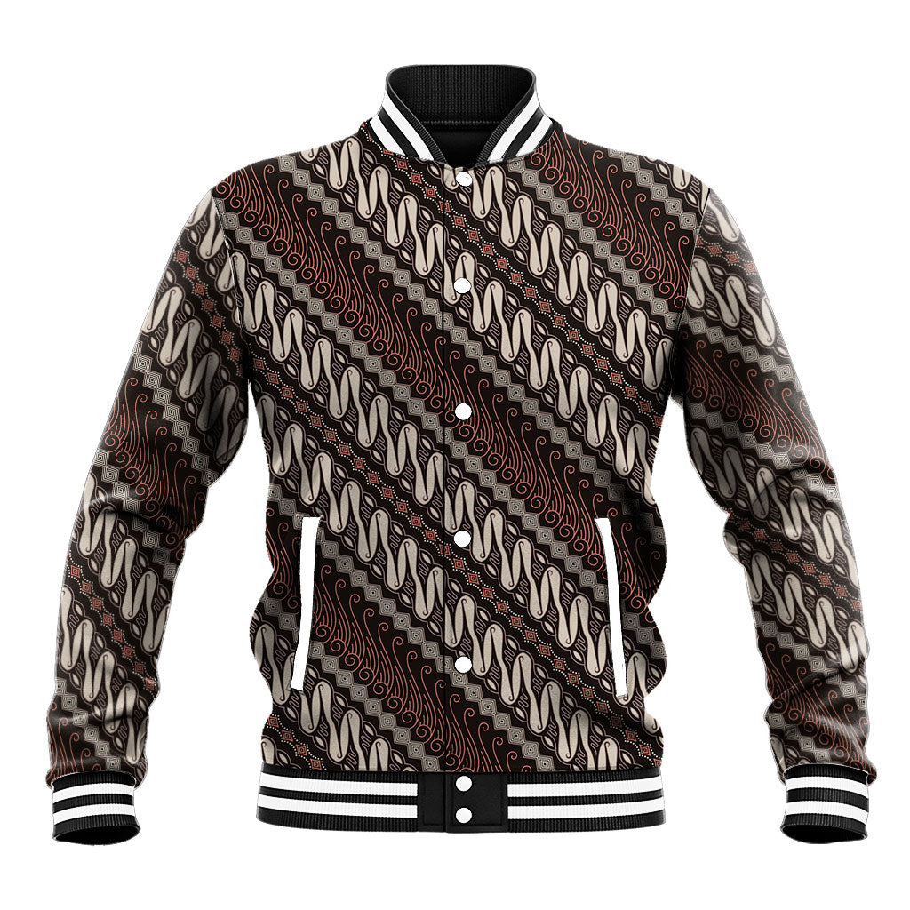 Yogyakarta Parang Batik Motifs Baseball Jacket Indonesian Traditional Pattern LT01 Unisex Brown - Polynesian Pride
