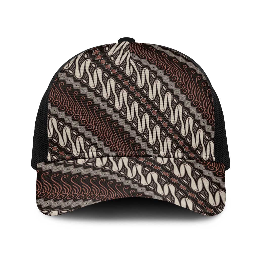 Yogyakarta Parang Batik Motifs Baseball Net Cap Indonesian Traditional Pattern LT01 One Size Black Brown - Polynesian Pride