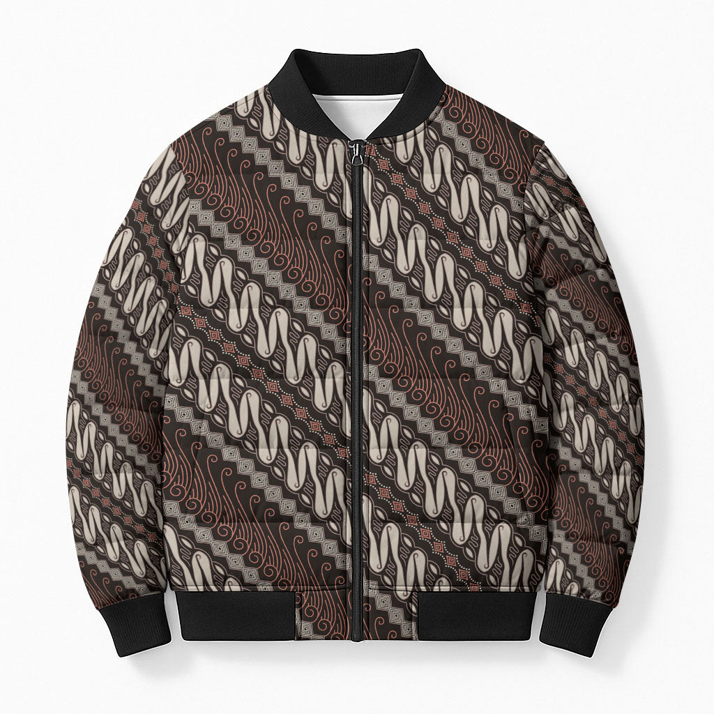 Yogyakarta Parang Batik Motifs Bomber Puffer Jacket Indonesian Traditional Pattern LT01 Unisex Brown - Polynesian Pride