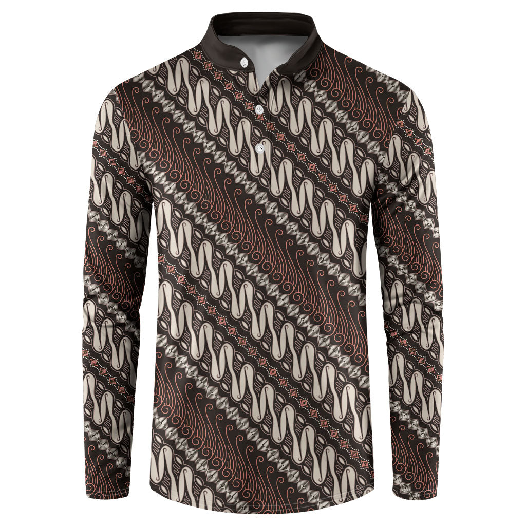 Yogyakarta Parang Batik Motifs Button Sweatshirt Indonesian Traditional Pattern LT01 Brown - Polynesian Pride