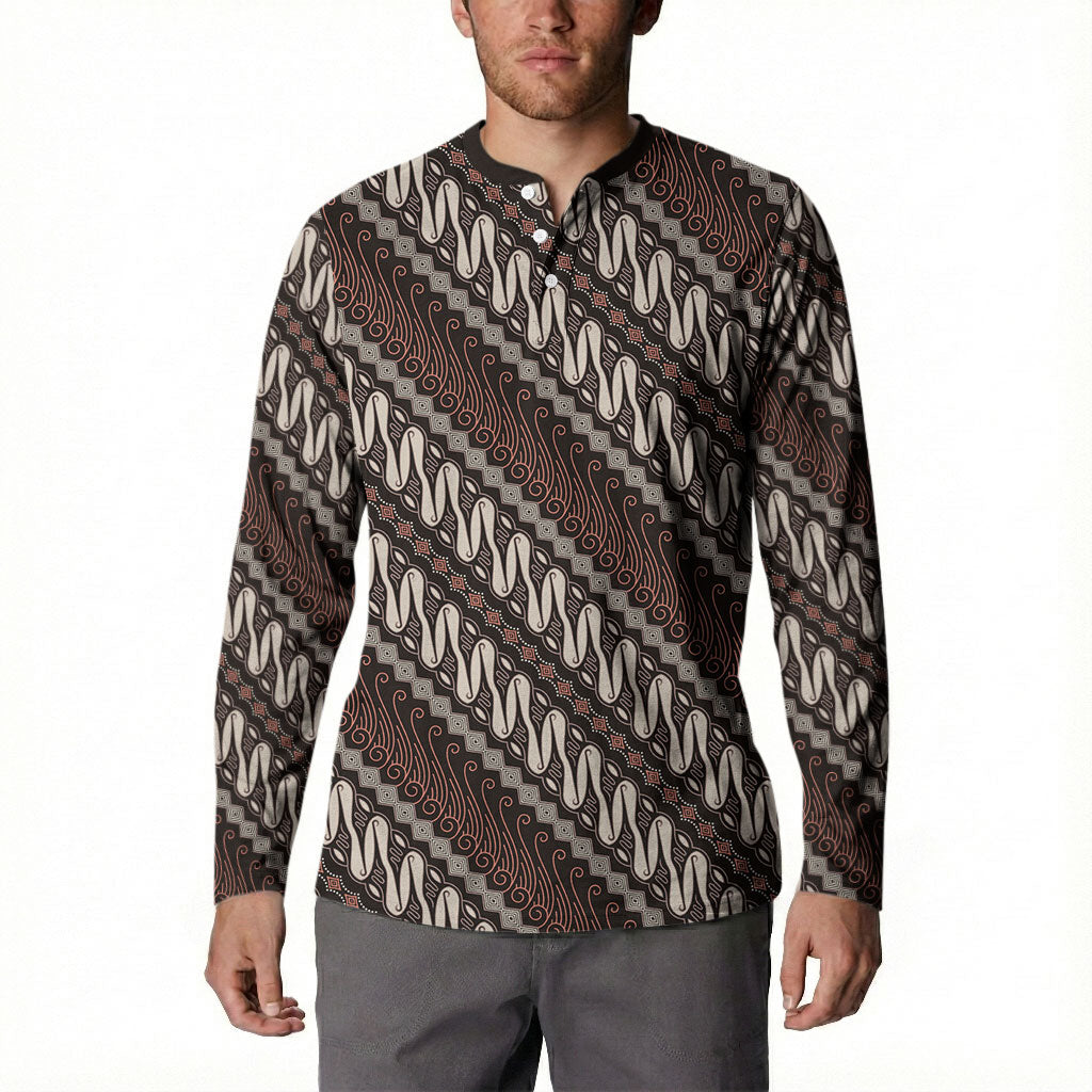 Yogyakarta Parang Batik Motifs Button Sweatshirt Indonesian Traditional Pattern LT01 - Polynesian Pride