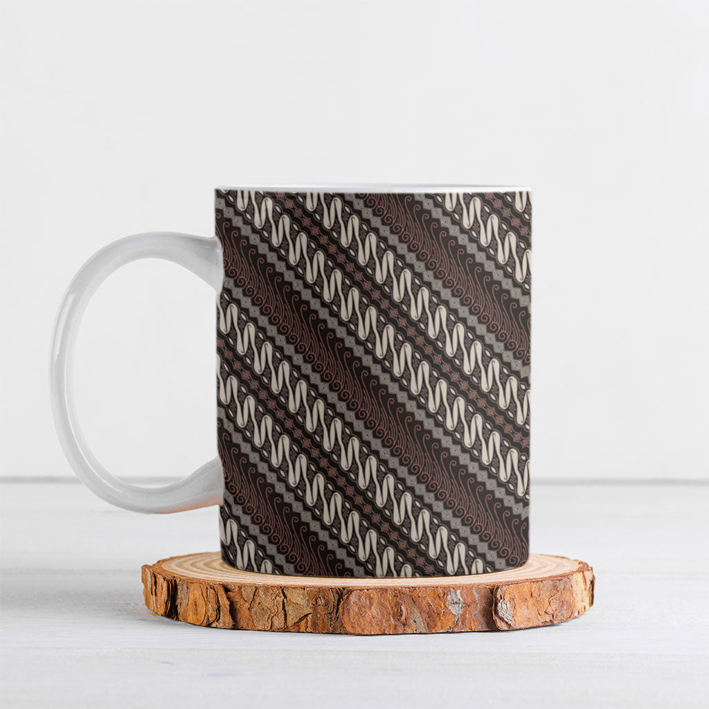Yogyakarta Parang Batik Motifs Ceramic Mug Indonesian Traditional Pattern LT01 Brown - Polynesian Pride