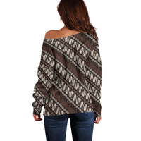 Yogyakarta Parang Batik Motifs Off Shoulder Sweater Indonesian Traditional Pattern LT01 - Polynesian Pride