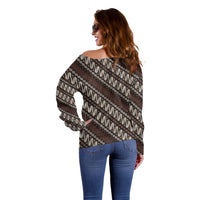 Yogyakarta Parang Batik Motifs Off Shoulder Sweater Indonesian Traditional Pattern LT01 - Polynesian Pride