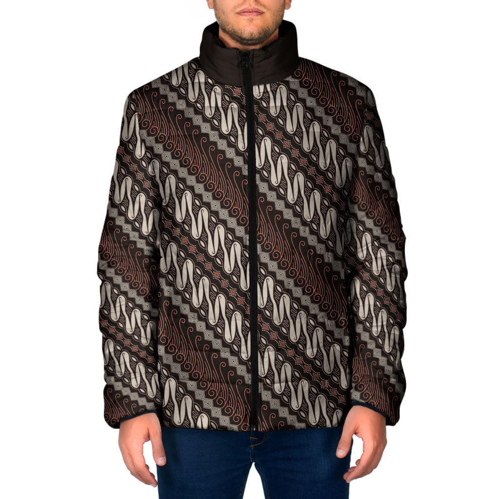 Yogyakarta Parang Batik Motifs Padded Jacket Indonesian Traditional Pattern LT01 Men Brown - Polynesian Pride