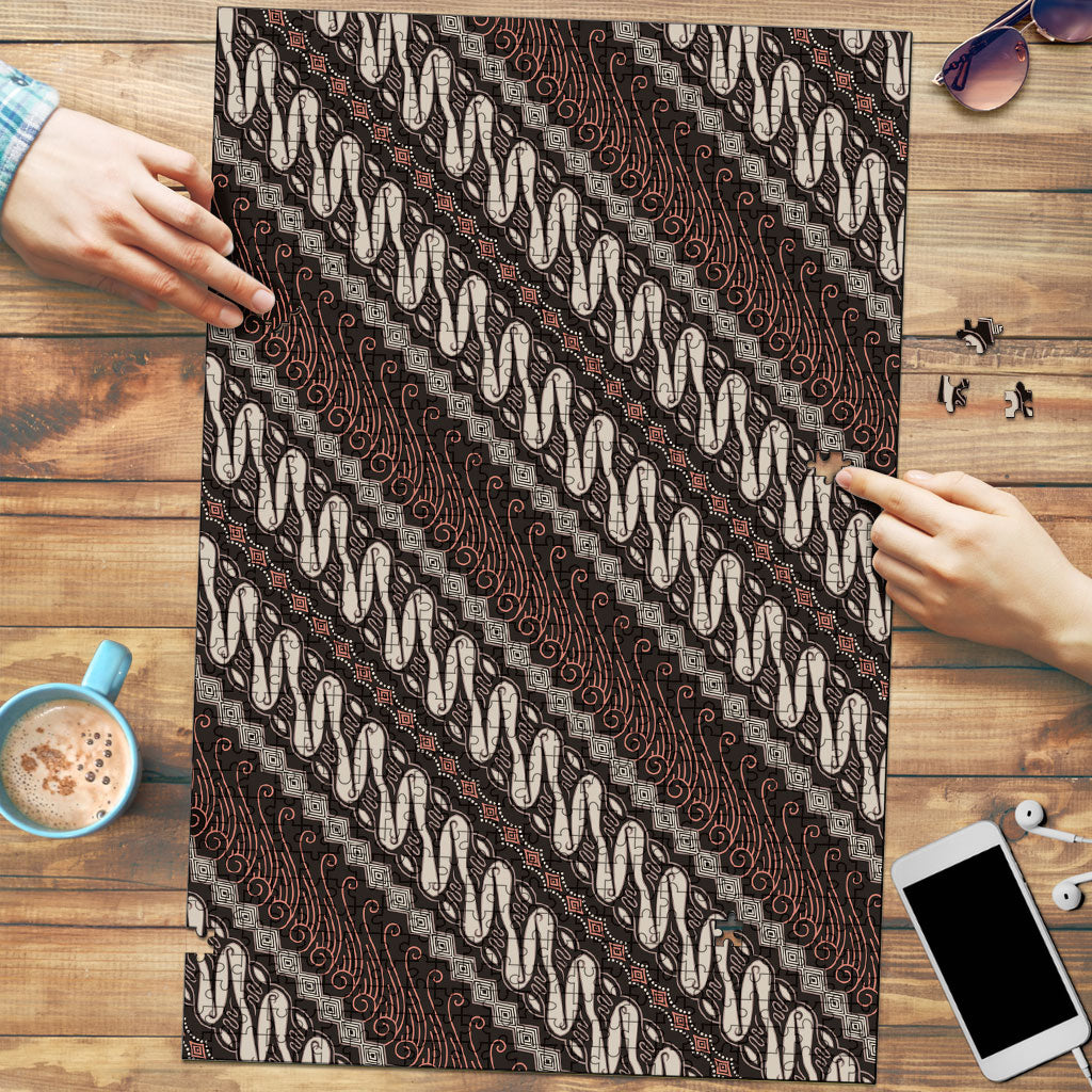 Yogyakarta Parang Batik Motifs Puzzle Indonesian Traditional Pattern LT01 Brown - Polynesian Pride