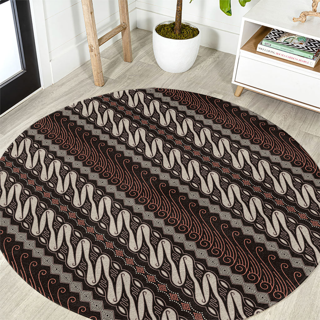 Yogyakarta Parang Batik Motifs Round Carpet Indonesian Traditional Pattern LT01 Brown - Polynesian Pride