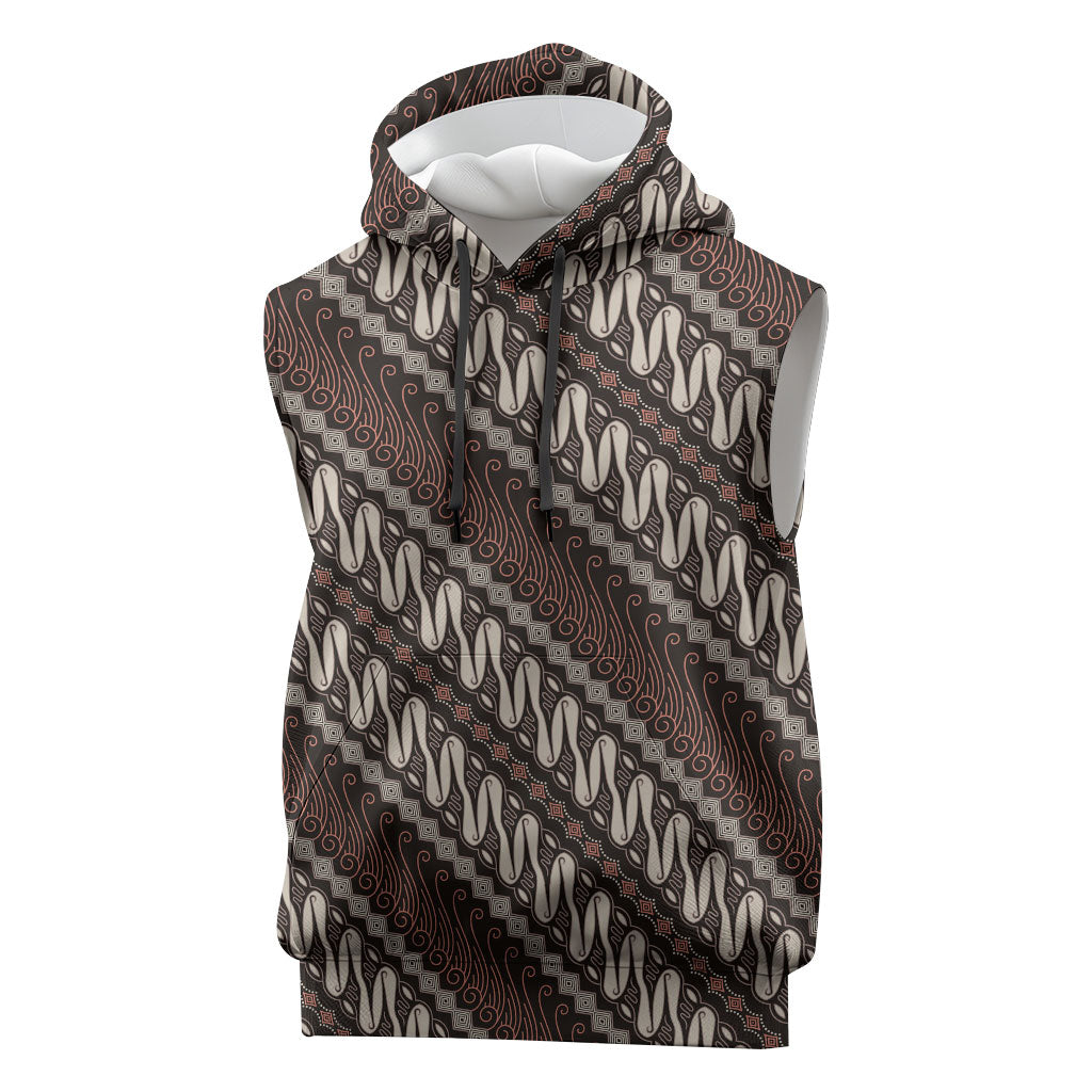 Yogyakarta Parang Batik Motifs Sleeveless Hoodie Indonesian Traditional Pattern LT01 Brown - Polynesian Pride