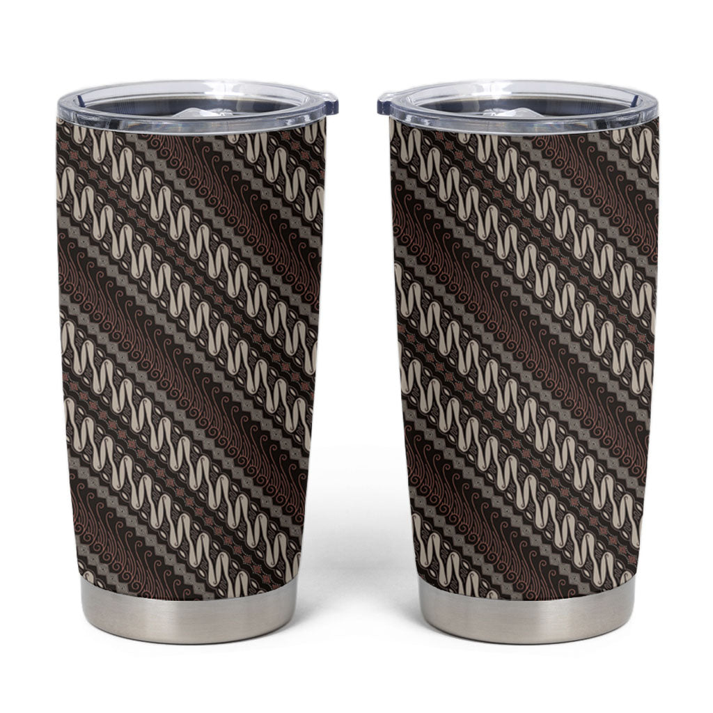Yogyakarta Parang Batik Motifs Tumbler Cup Indonesian Traditional Pattern LT01 Brown - Polynesian Pride