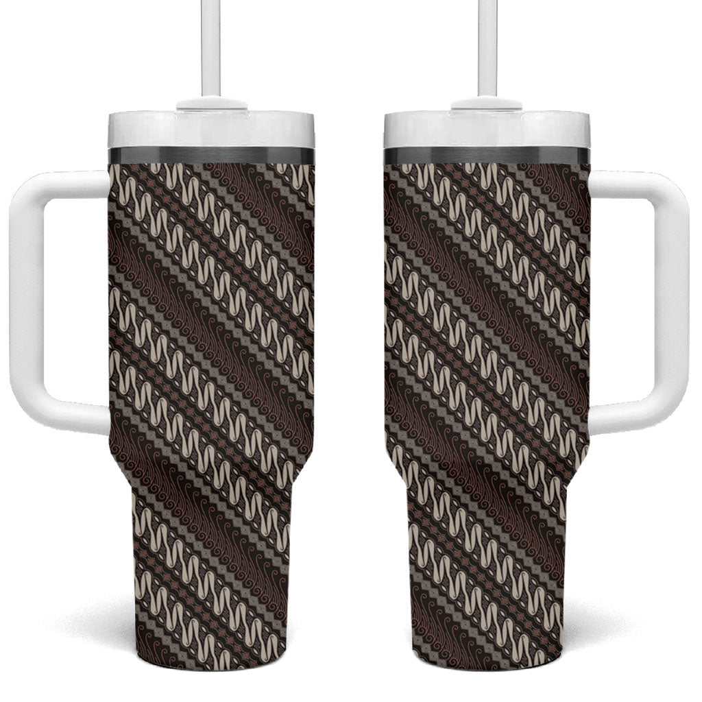 Yogyakarta Parang Batik Motifs Tumbler With Handle Indonesian Traditional Pattern LT01 One Size: 40 oz Brown - Polynesian Pride