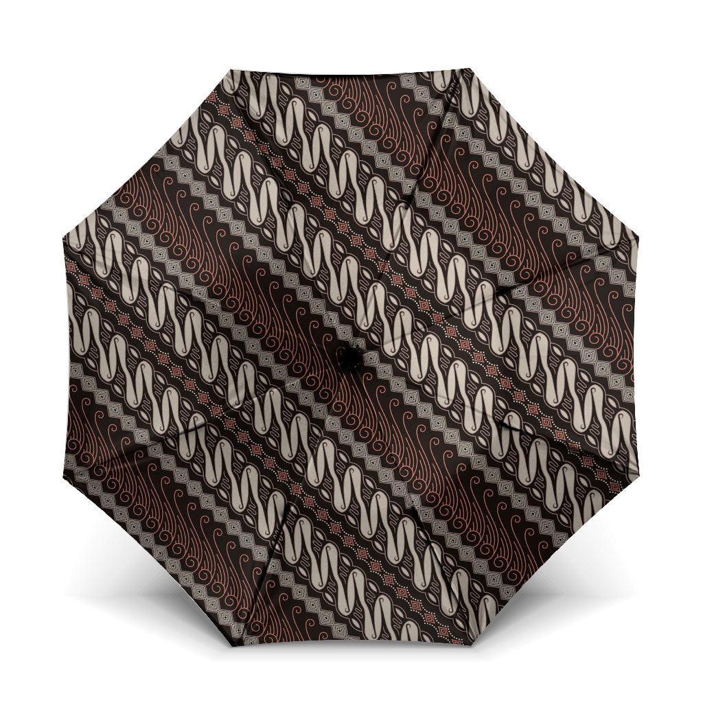 Yogyakarta Parang Batik Motifs Umbrella Indonesian Traditional Pattern LT01 One Size Folded 11.42 inch Opened Diameter 37.4 inch Brown - Polynesian Pride
