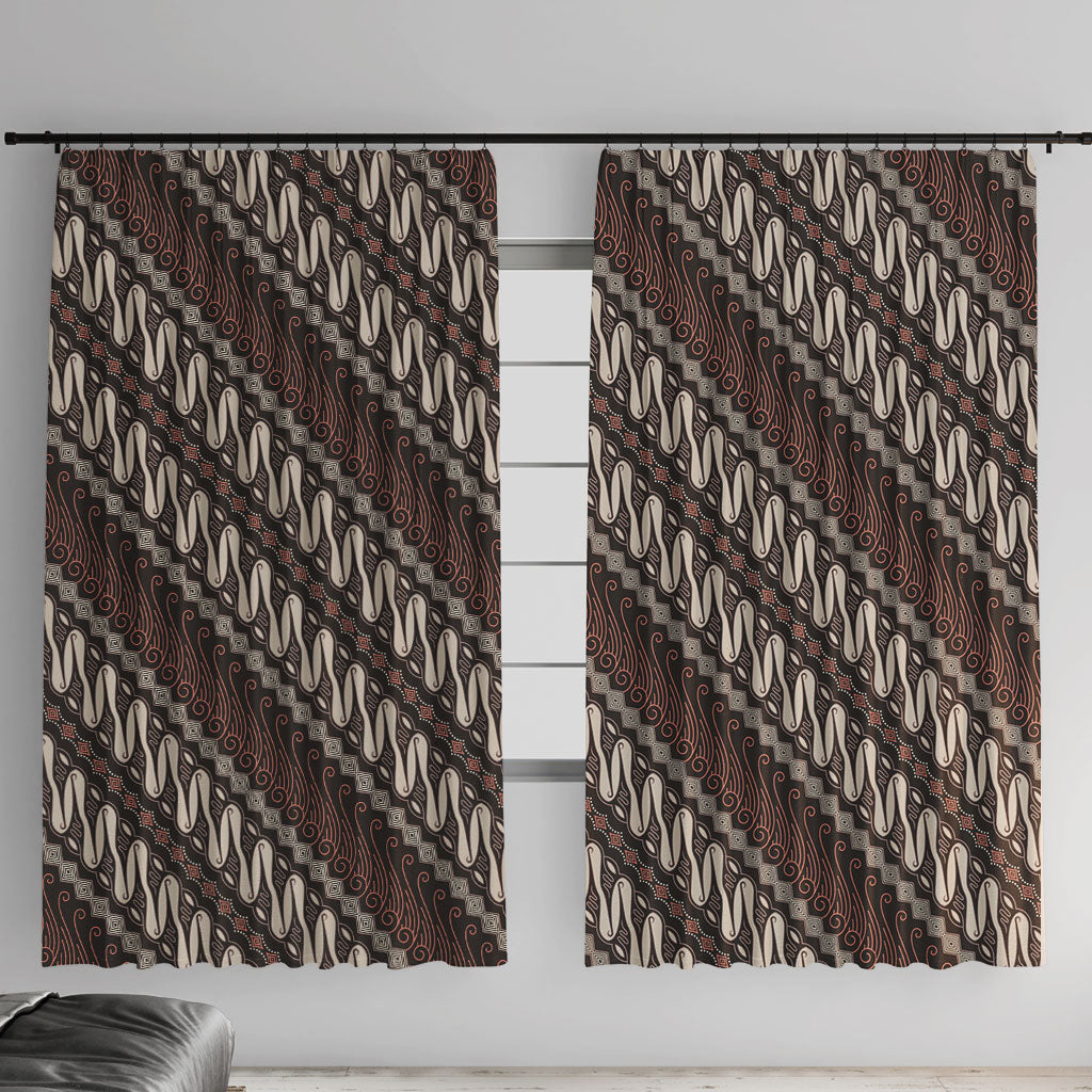 Yogyakarta Parang Batik Motifs Window Curtain Indonesian Traditional Pattern LT01 With Hooks Brown - Polynesian Pride