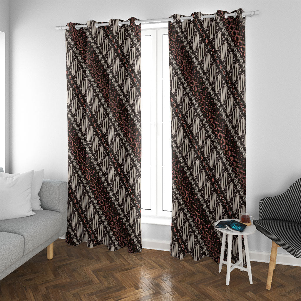 Yogyakarta Parang Batik Motifs Window Curtain Indonesian Traditional Pattern LT01 With Grommets Brown - Polynesian Pride