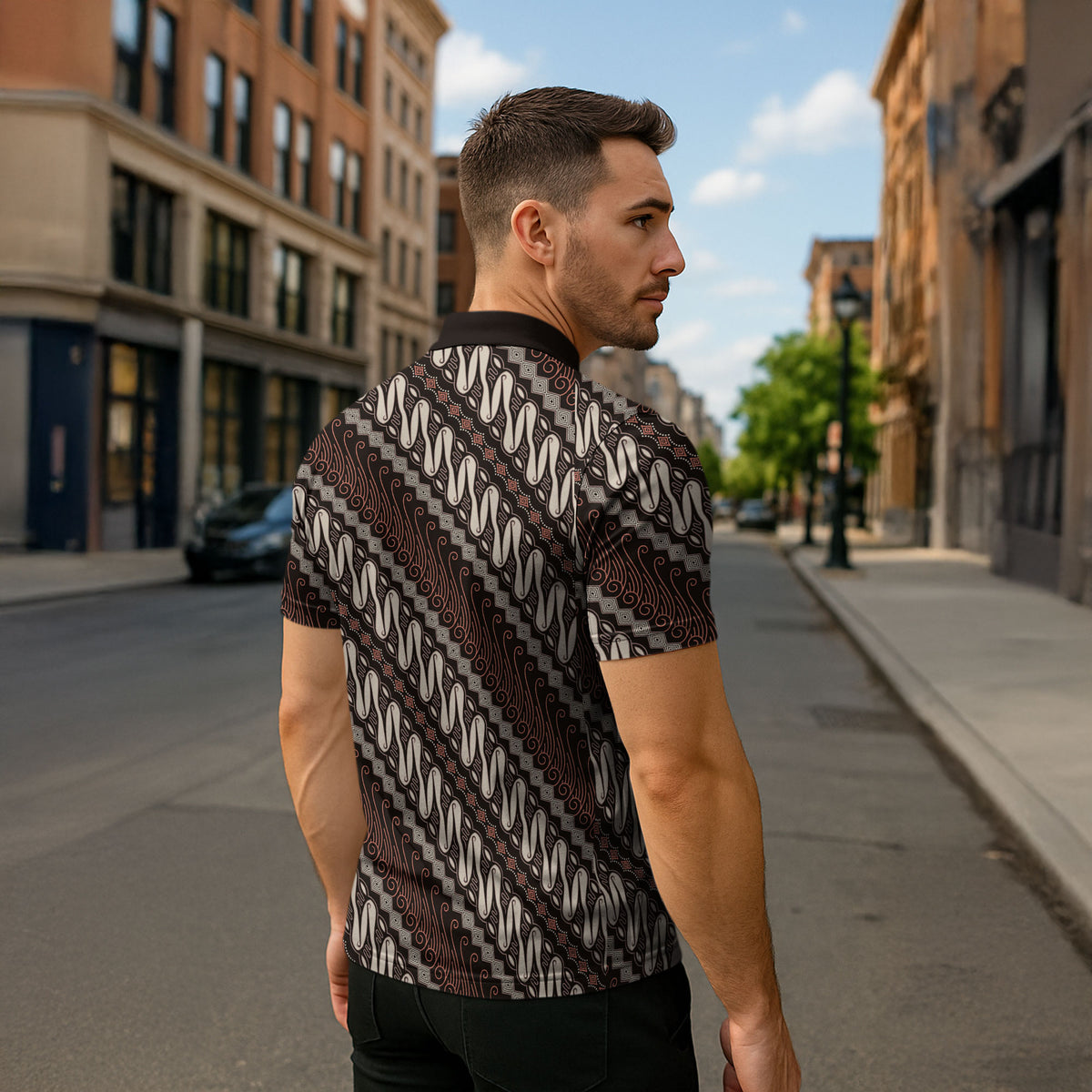 Yogyakarta Parang Batik Motifs Zipper Polo Shirt Indonesian Traditional Pattern LT01 - Polynesian Pride