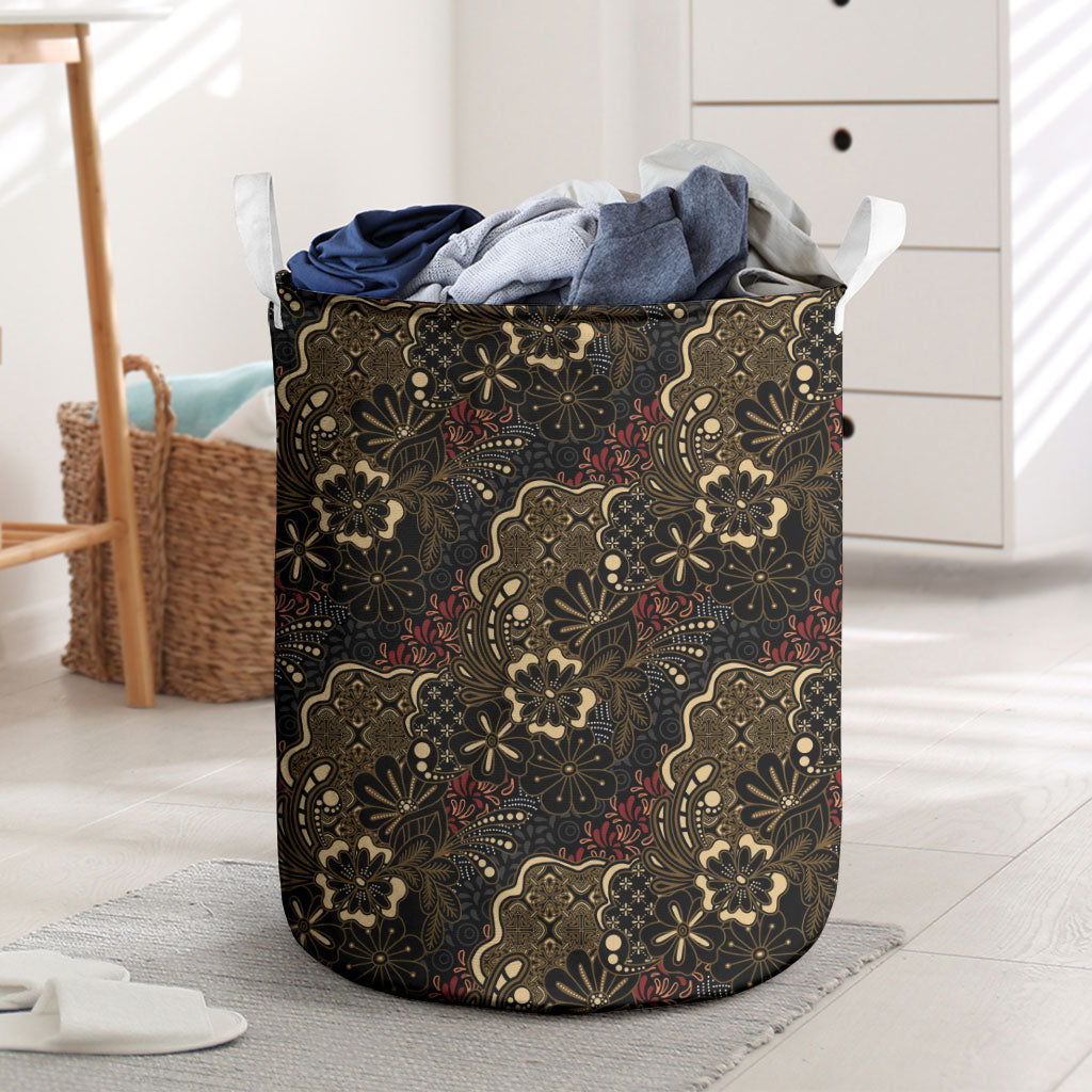 Batik Sekar Jagad Laundry Basket Indonesian Traditional Pattern LT01 Black - Polynesian Pride