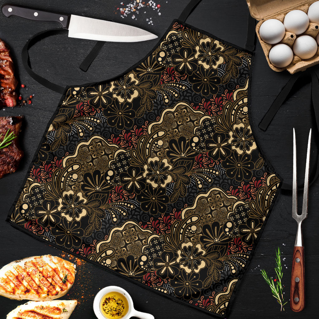 Batik Sekar Jagad Apron Indonesian Traditional Pattern LT01 Black - Polynesian Pride