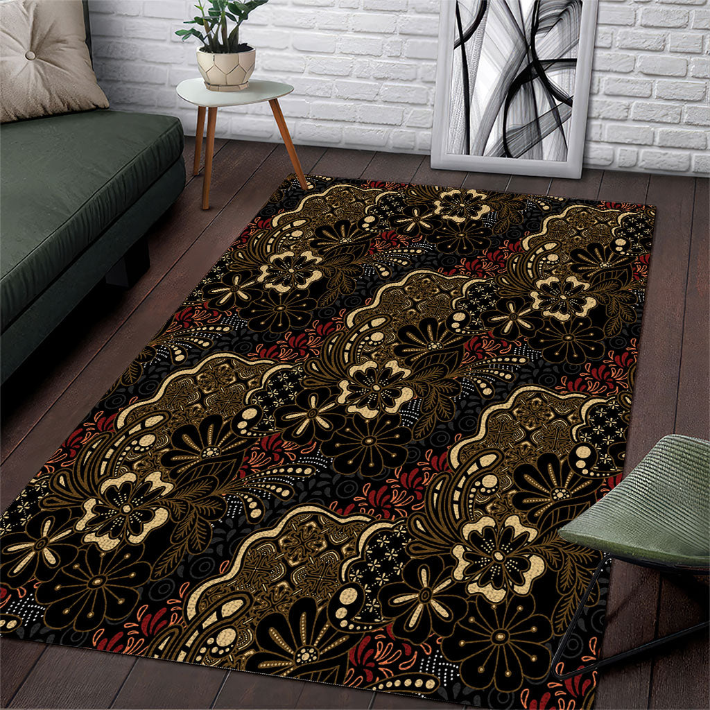 Batik Sekar Jagad Area Rug Indonesian Traditional Pattern LT01 Black - Polynesian Pride