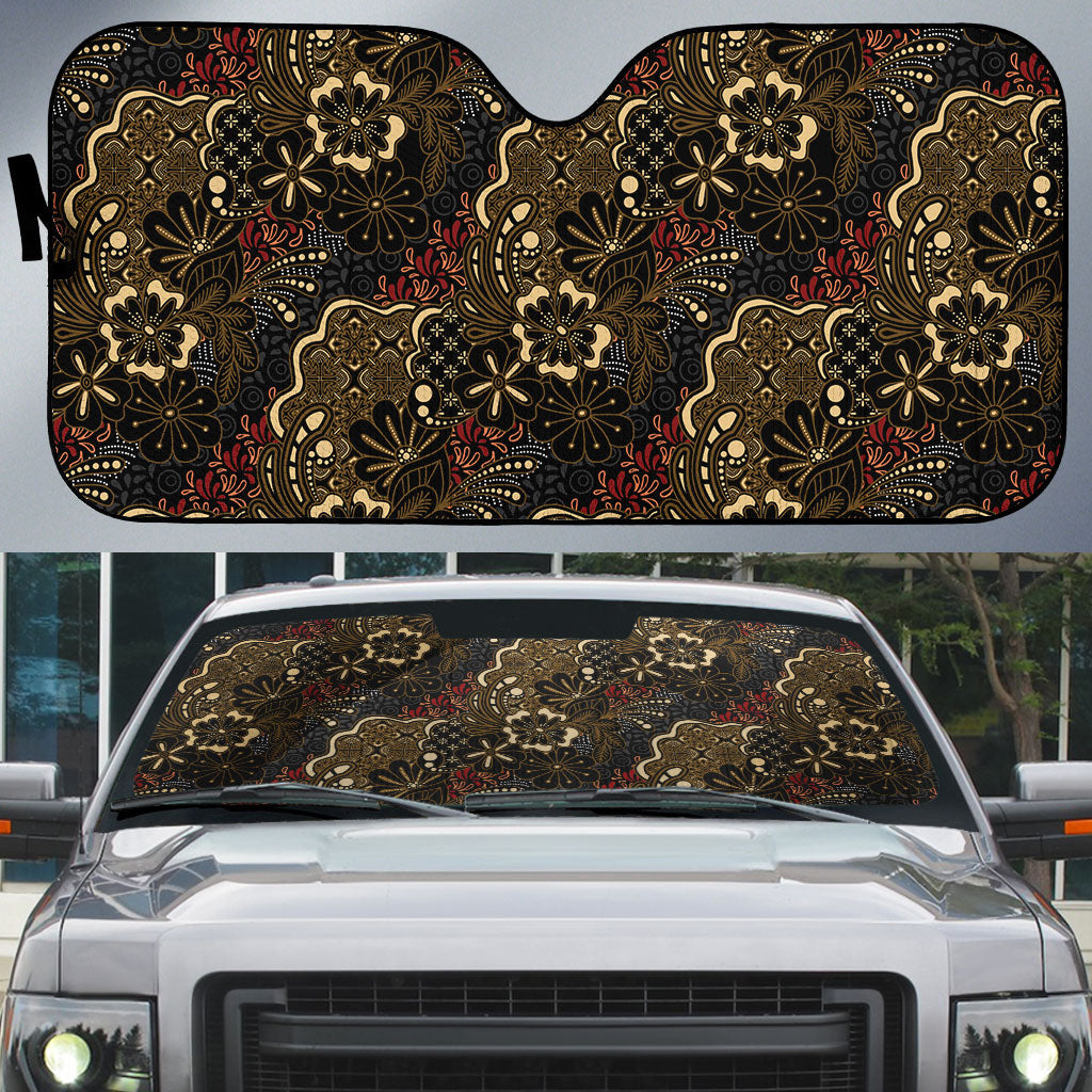 Batik Sekar Jagad Auto Sun Shade Indonesian Traditional Pattern LT01 Black - Polynesian Pride