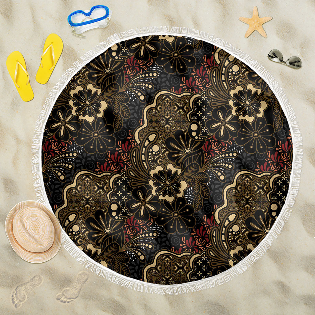 Batik Sekar Jagad Beach Blanket Indonesian Traditional Pattern LT01 One Size 150cm Black - Polynesian Pride