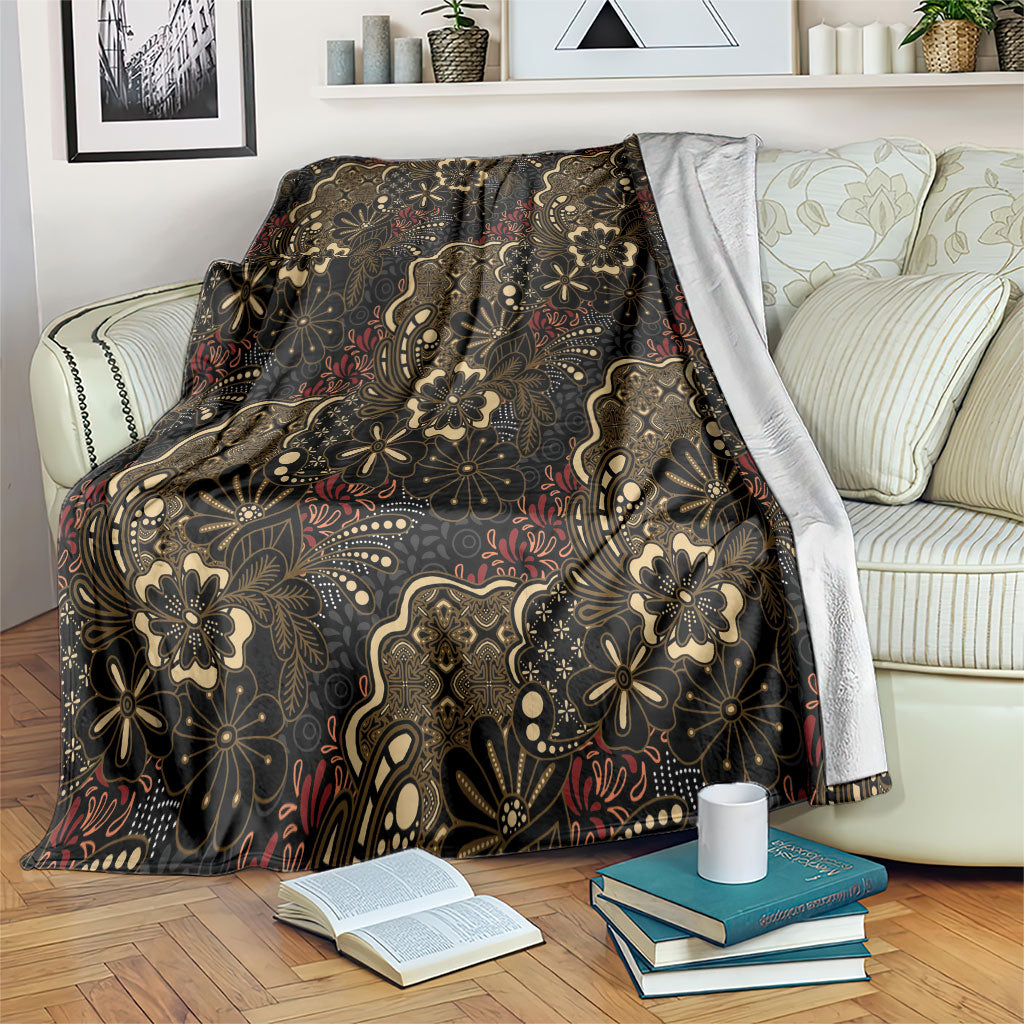 Batik Sekar Jagad Blanket Indonesian Traditional Pattern LT01 Black - Polynesian Pride