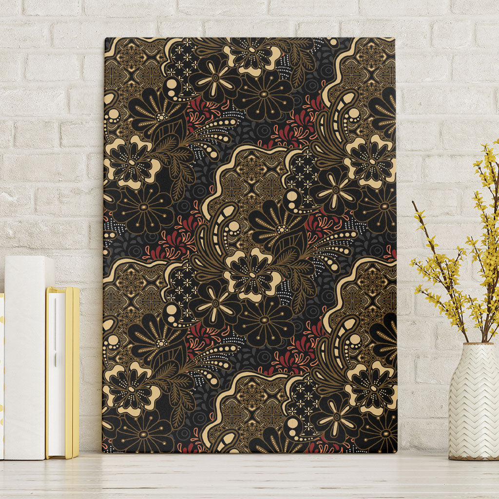 Batik Sekar Jagad Canvas Wall Art Indonesian Traditional Pattern LT01 Without Frame Black - Polynesian Pride