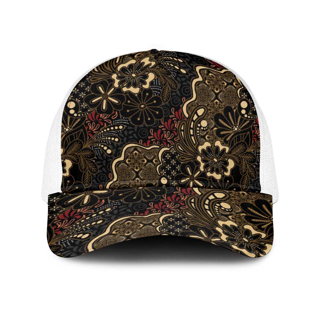 Batik Sekar Jagad Mesh Trucker Cap Indonesian Traditional Pattern LT01 One Size White Black - Polynesian Pride