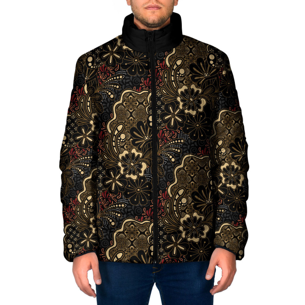 Batik Sekar Jagad Padded Jacket Indonesian Traditional Pattern LT01 Men Black - Polynesian Pride