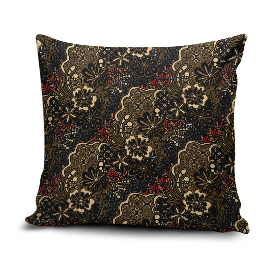 Batik Sekar Jagad Pillow Cover Indonesian Traditional Pattern LT01 Black - Polynesian Pride