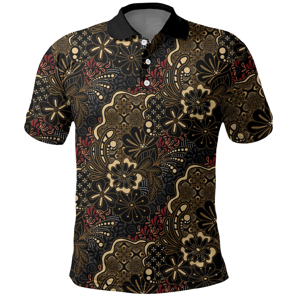 Batik Sekar Jagad Polo Shirt Indonesian Traditional Pattern LT01 Black - Polynesian Pride