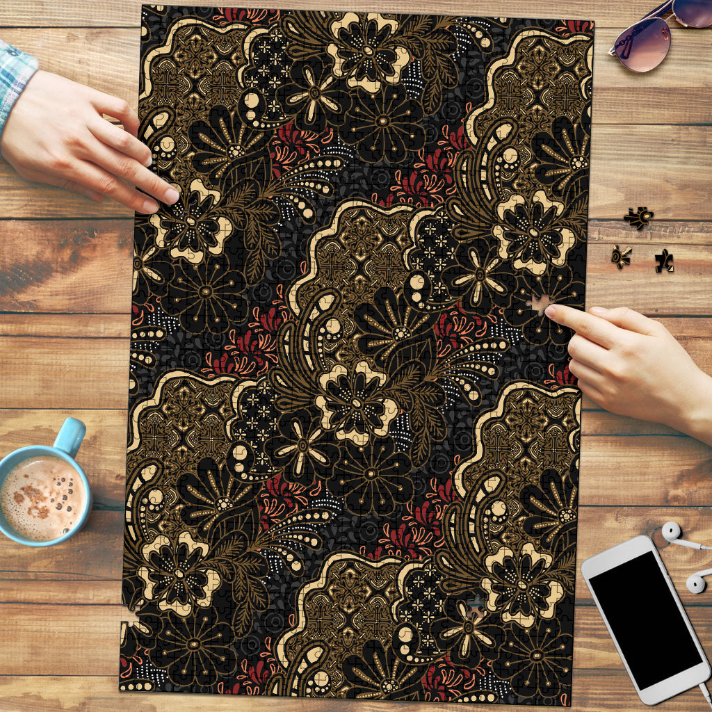Batik Sekar Jagad Puzzle Indonesian Traditional Pattern LT01 Black - Polynesian Pride