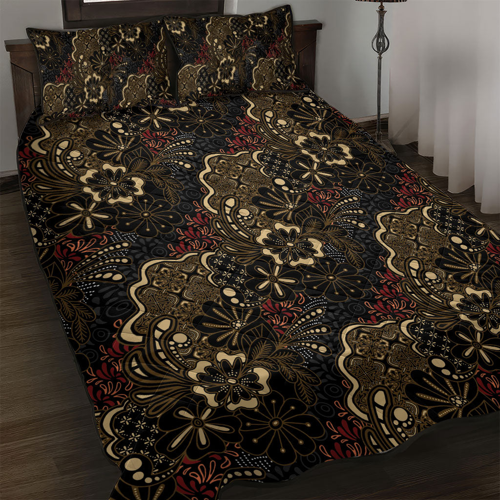 Batik Sekar Jagad Quilt Bed Set Indonesian Traditional Pattern LT01 Black - Polynesian Pride