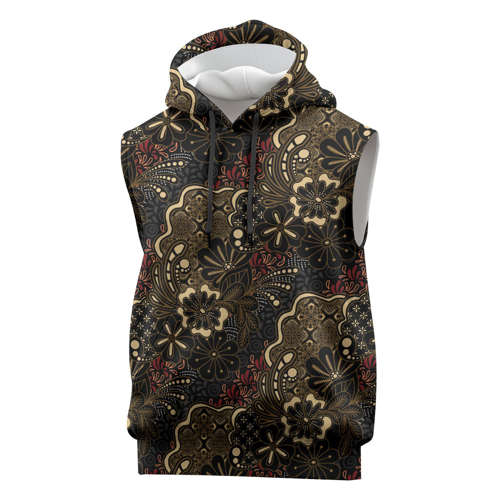Batik Sekar Jagad Sleeveless Hoodie Indonesian Traditional Pattern LT01 Black - Polynesian Pride