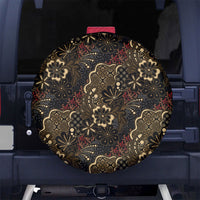 Batik Sekar Jagad Spare Tire Cover Indonesian Traditional Pattern LT01 No hole Black - Polynesian Pride