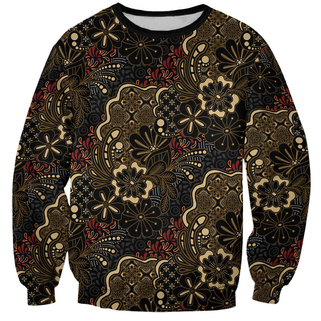 Batik Sekar Jagad Sweatshirt Indonesian Traditional Pattern LT01 Unisex Black - Polynesian Pride
