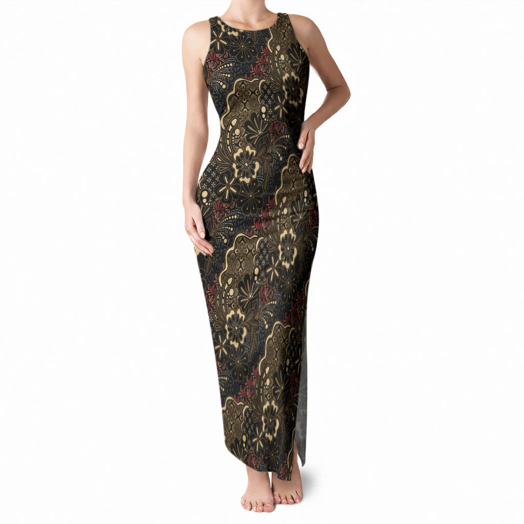 Batik Sekar Jagad Tank Maxi Dress Indonesian Traditional Pattern LT01 Women Black - Polynesian Pride